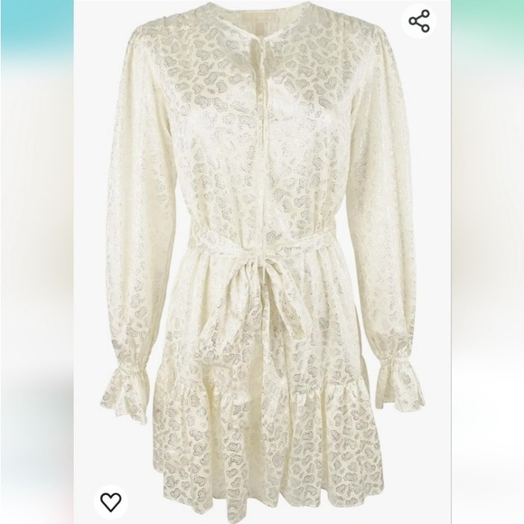 Michael Kors Foil Paisley Print V-Neck Tie Tiered Dress | X-Small | XS | Cream - Picture 8 of 16